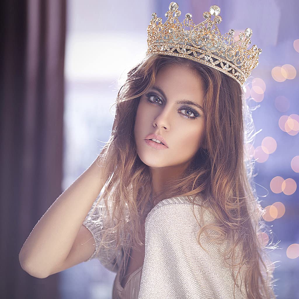 SANNIDHI Crystal Crowns for Women, Rose Gold Full Round Crystal Queen Crown Rhinestone Bridal Tiara Pageant Prom Weddings Crown Hair Accessories SANNIDHI Crystal Crowns for Women, Rose Gold Full Round Crystal Queen Crown Rhinestone Bridal Tiara Pageant Prom Weddings Crown Hair Accessories